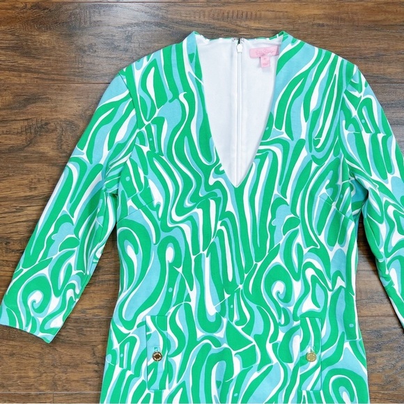 Lilly Pulitzer • Charlena Dress printed ponte shift green blue Finders Keepers - Picture 5 of 13